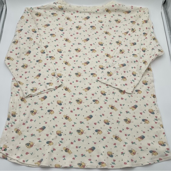 Vintage Disney Winnie the Pooh Floral Top Cotton Henley Pajama Shirt Women’s XL - Picture 8 of 15